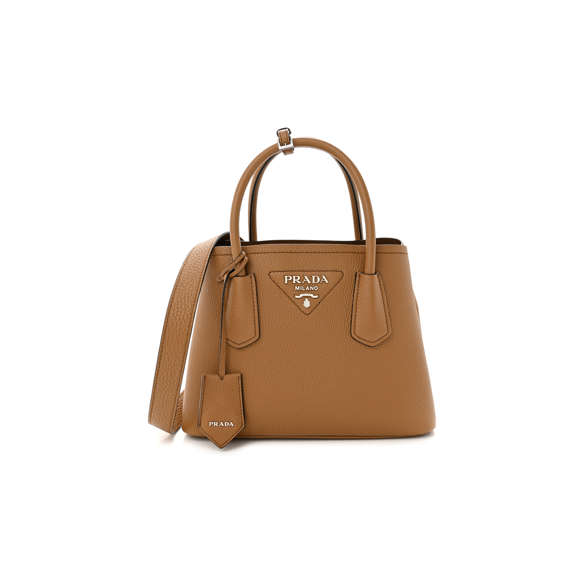 PRADA VITELLO DAINO SOFT MINI DOUBLE BAG CARAMEL 1BG443 (25*18.5*12.5cm) 